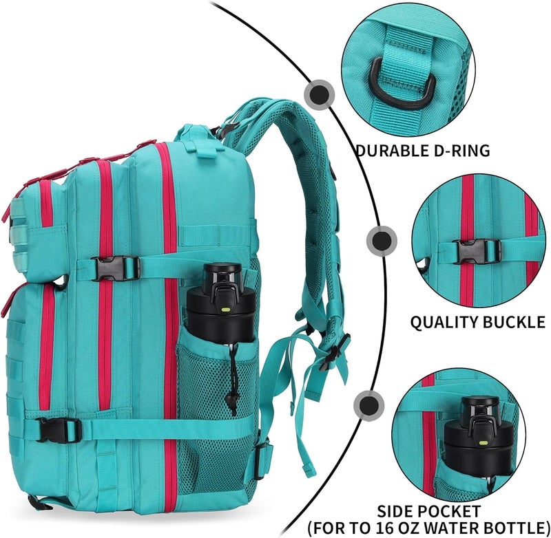 Lovelinks21 25L Tactical Military Backpack Small Travel Rucksack for Men and Women Assault Pack Bug Out Bag Molle Daypack Gym Backpack with Bottle Holder (Neon Teal) - Image 5